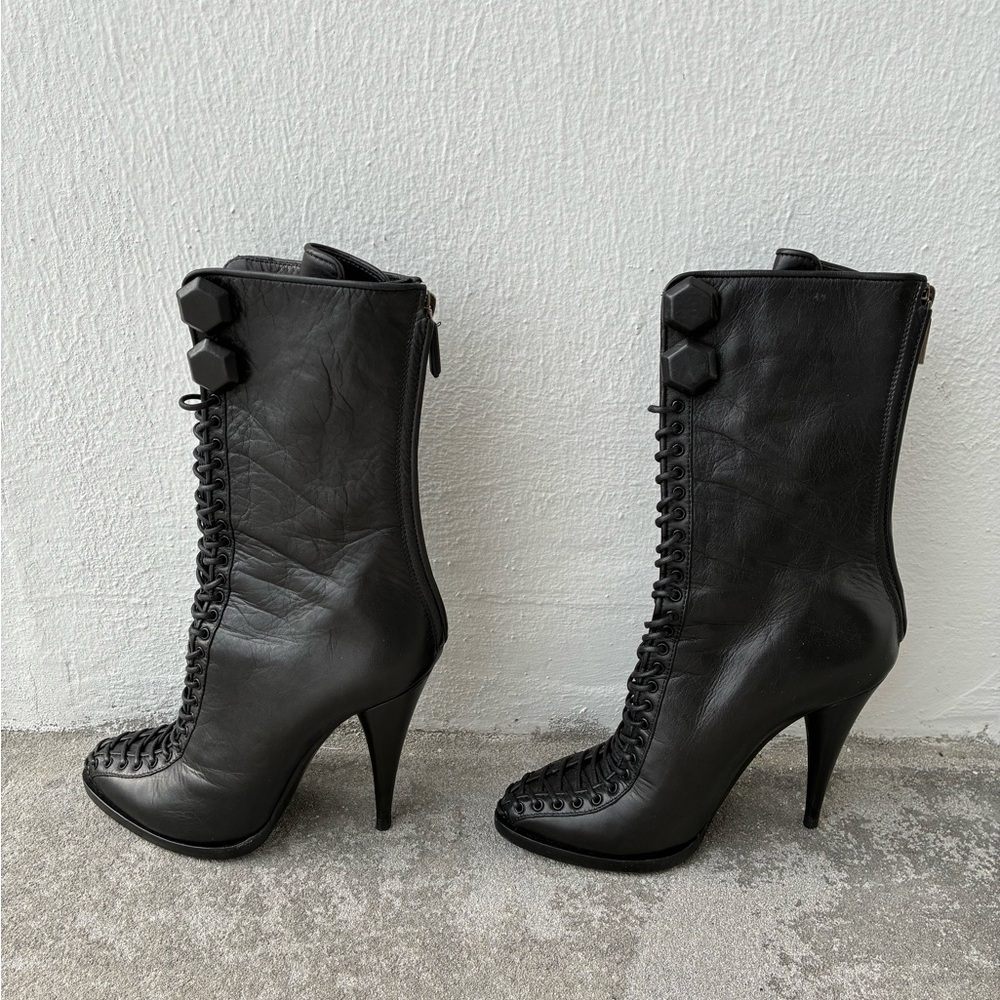 Givenchy Black Leather Lace-Up High Heel Boots - Size 36 (US 6) - Made In Italy